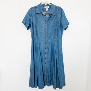 VTG 90s Mainstreet Blues Womens Denim Dress Size 14W Blue Midi Western Americana
